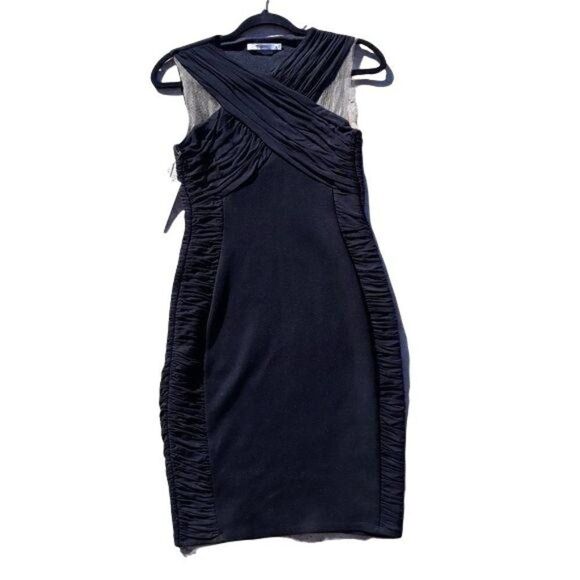 Bailey 44 Thrill Ride Dress Bodycon Halter Mesh Gathered Ruched Crisscross Sz S - Picture 14 of 15